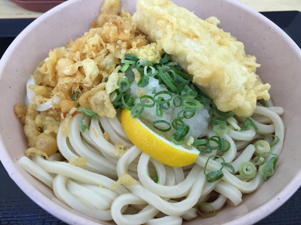 ぶっかけうどん　高野豆腐の天ぷら